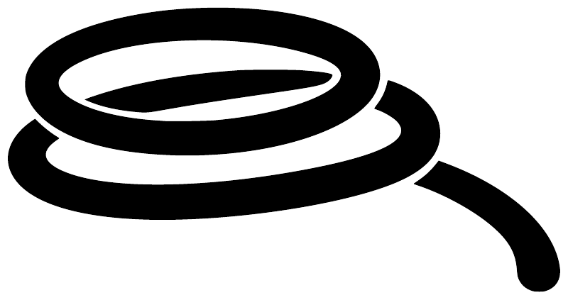 Close-up of white-and-black rope coil emblem vinyl decal with swoosh tail