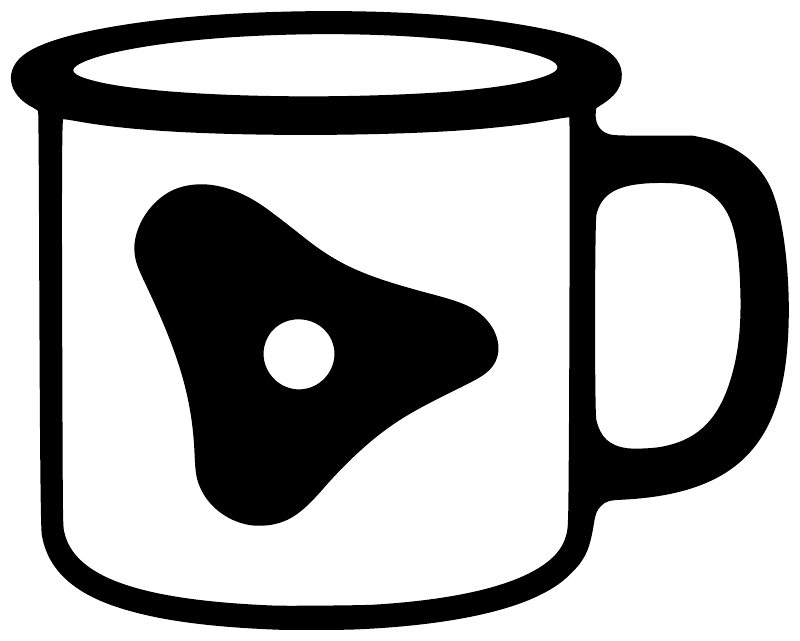 Rock climbing camp mug vinyl decal: white-outlined mug with black climbing icon