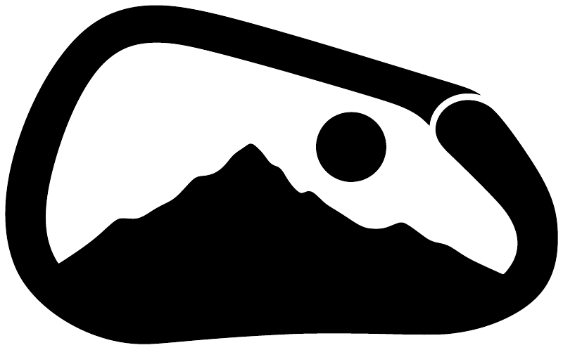 Rock climbing ridge clip vinyl decal, black and white mountain with two circles