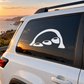 Rock climbing three-step holds vinyl decal on car window, white outline on dark background