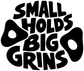 Vinyl decal graphic with “SMALL HOLDS BIG GRINS” text in black and white