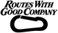 Vinyl decal close-up with black “Routes With Good Company” text and bold carabiner icon