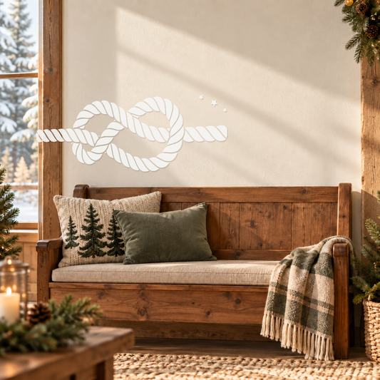 Vinyl rope knot wall decal with three-star trail, white rope graphic