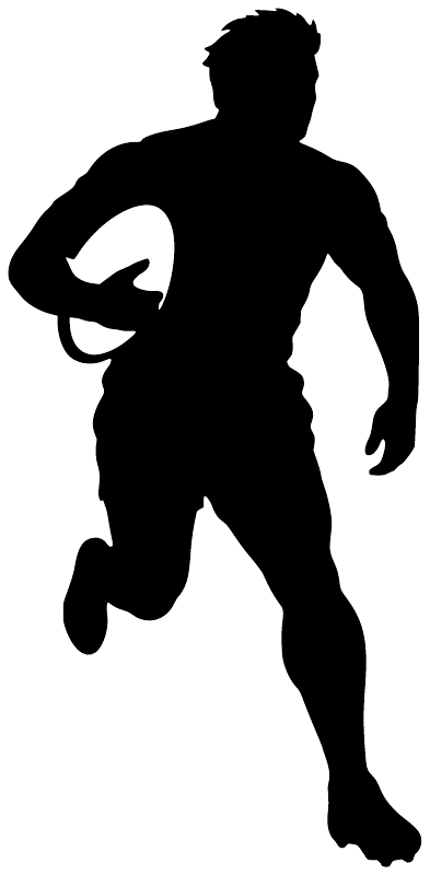 Rugby Saturday rugby player carrying ball vinyl decal, black silhouette