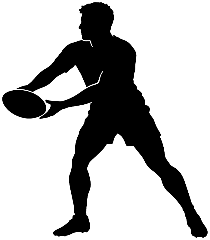 Rugby player vinyl decal silhouette holding a ball, black figure