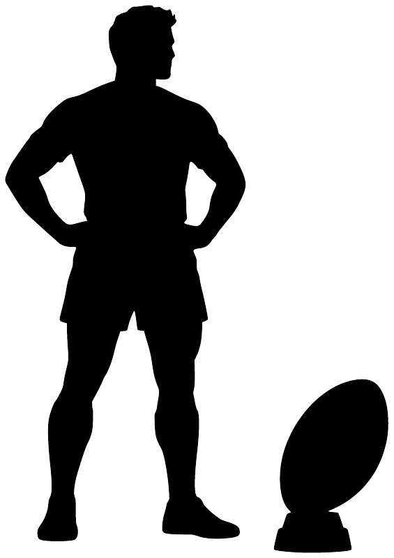 Rugby player vinyl decal cutout with ball, black silhouette