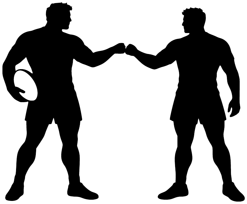 Black rugby player silhouettes vinyl decal, two figures shaking hands