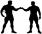 Black rugby player silhouettes vinyl decal, two figures shaking hands