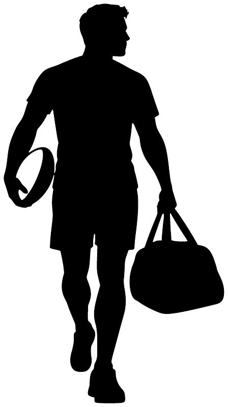 Rugby walk-to-training vinyl decal silhouette of a running player with gym bag