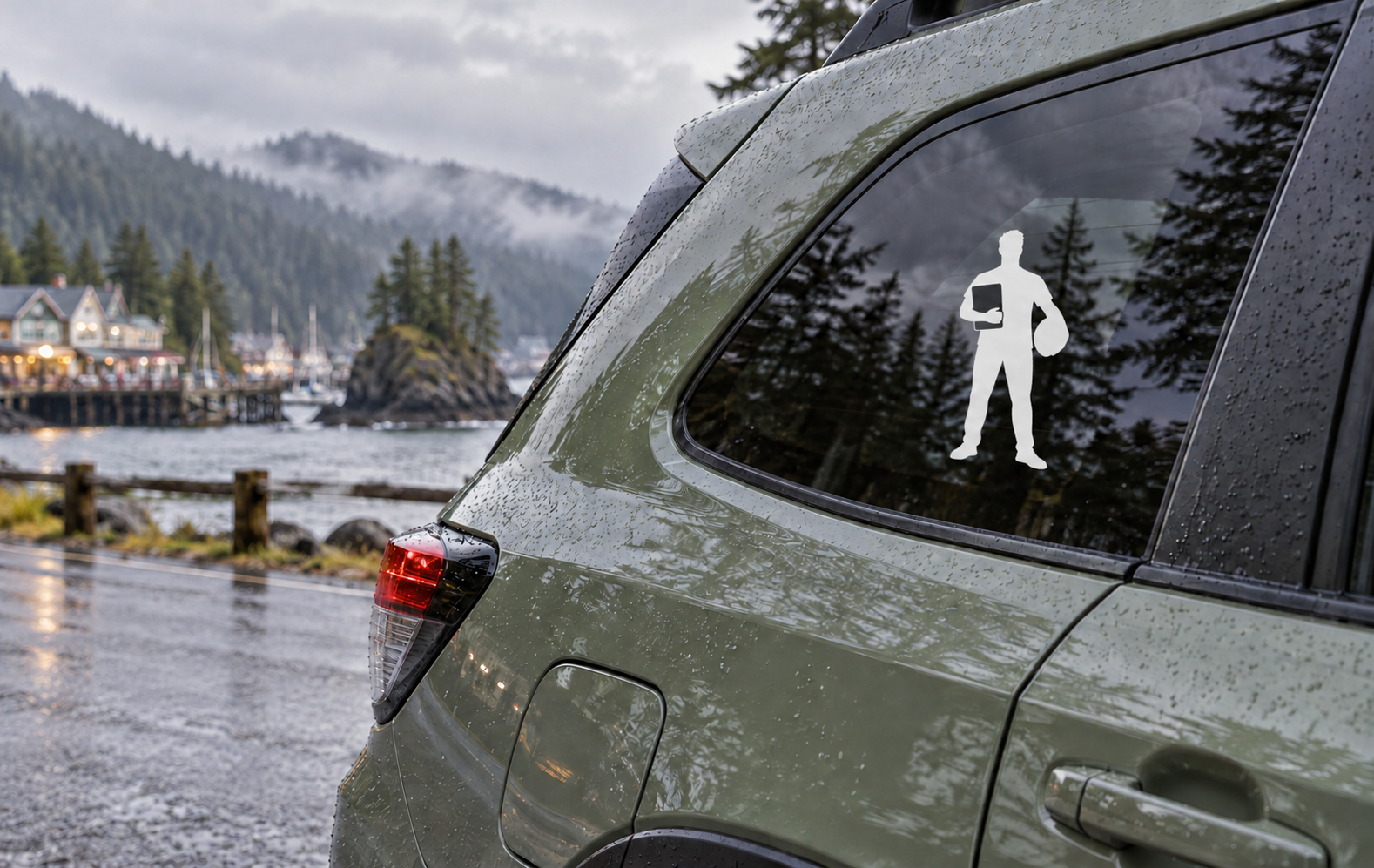 Rugby coach vinyl decal of standing figure holding clipboard on car window