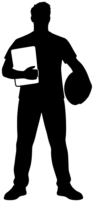 Rugby coach silhouette vinyl decal holding clipboard, standing full body
