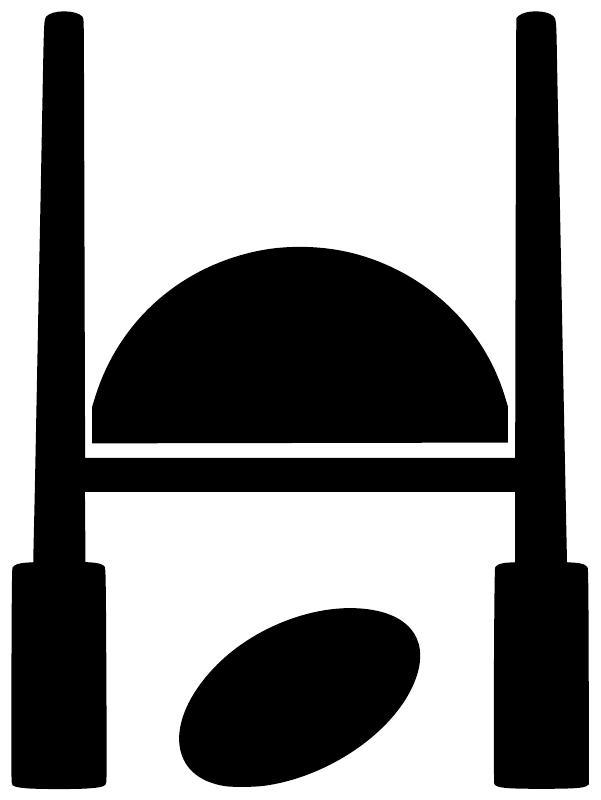 Black vinyl rugby goal post decal with sunrise arch and oval rugby ball