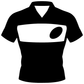 Black rugby jersey vinyl decal icon with white collar and badge graphic