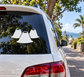 Rugby training cone vinyl decal trio on car windshield: three white cone shapes