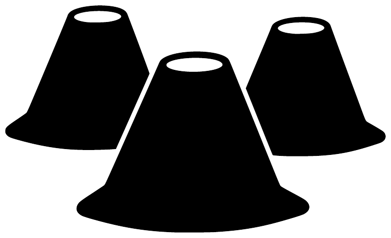 Rugby training cone vinyl decal trio: three black cone shapes on white background