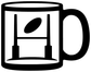 Black-and-white coffee mug vinyl decal with right handle and center oval