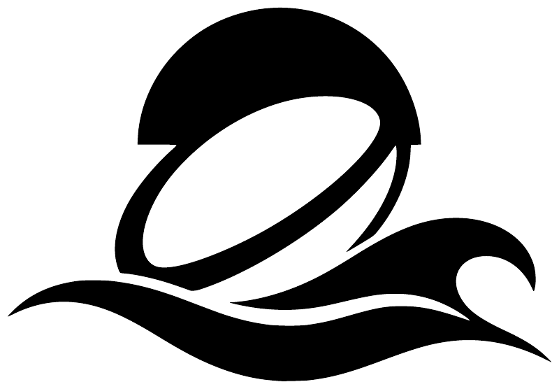 RugbyCX019 vinyl decal logo: white oval on black wave design