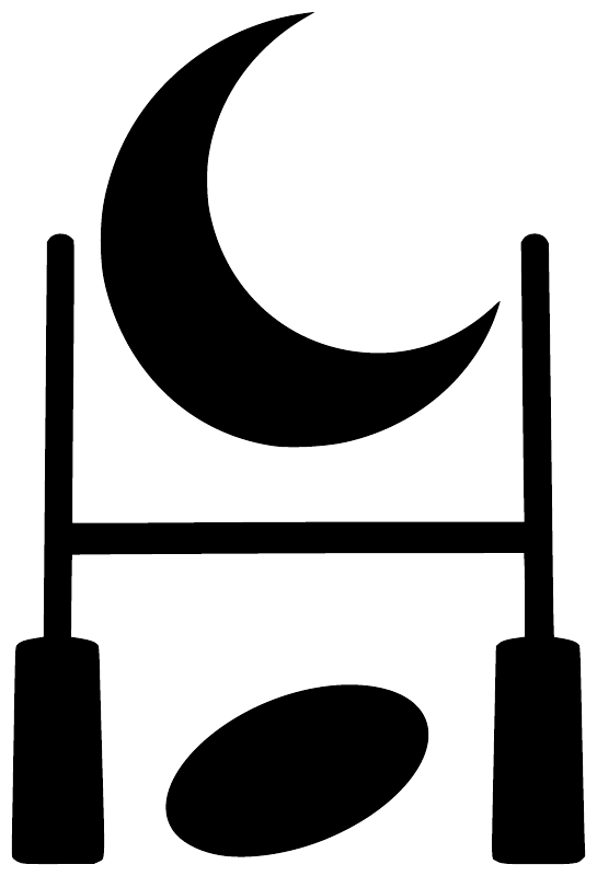Black crescent moon and rugby goalposts vinyl decal on white background