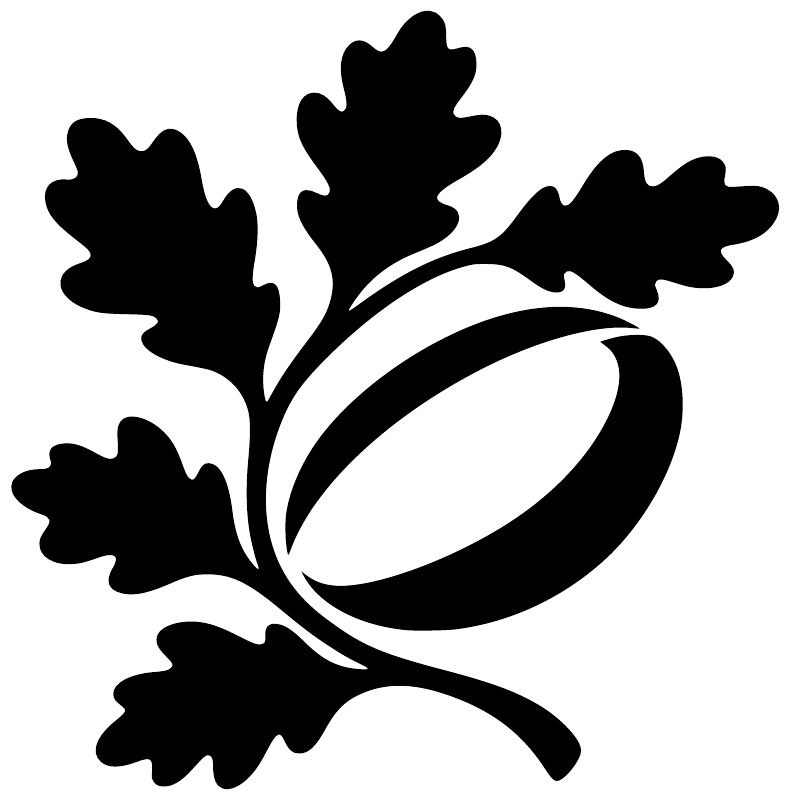 Vinyl decal emblem with black oak leaves and acorn, white background