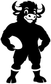 Vinyl bison buddy cartoon decal, bold black mascot with horns and clenched fist