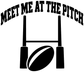 Rugby vinyl decal close-up with bold black text, goalposts, and ball