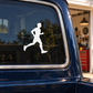 Runner silhouette vinyl decal, white running figure on blue window