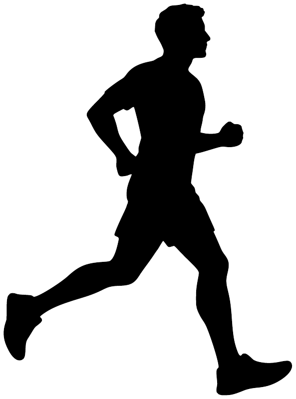 Runner silhouette vinyl decal, black running figure on white background
