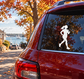 White running silhouette vinyl decal on a car window