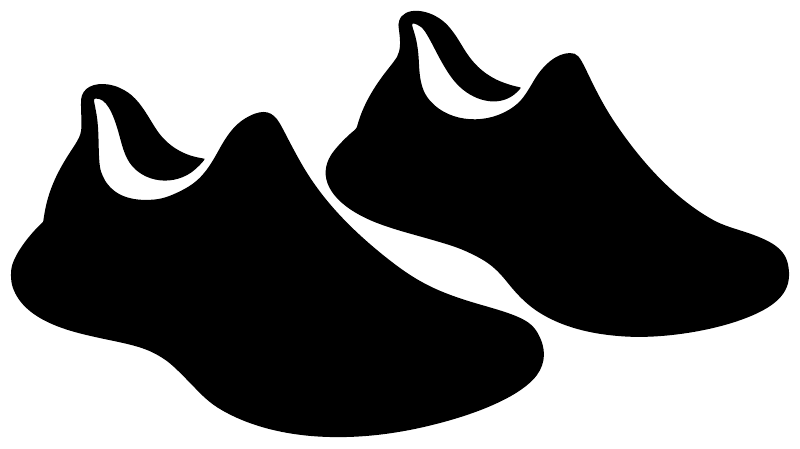 Two black running shoe silhouette decals with white highlights