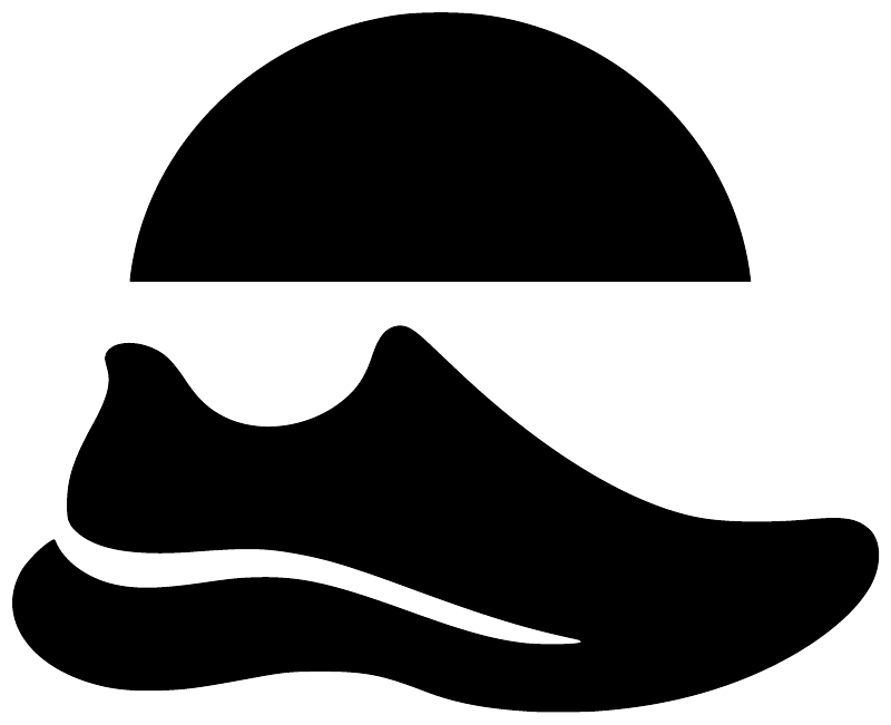 Black running trail shoe silhouette vinyl decal with white outline and arch