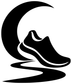 Black moon and runner vinyl decal with sweeping running-path shape