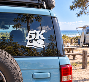5K running shoe vinyl decal on vehicle window