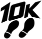 Running 10K club vinyl decal closeup: bold black '10K' with footprint icons