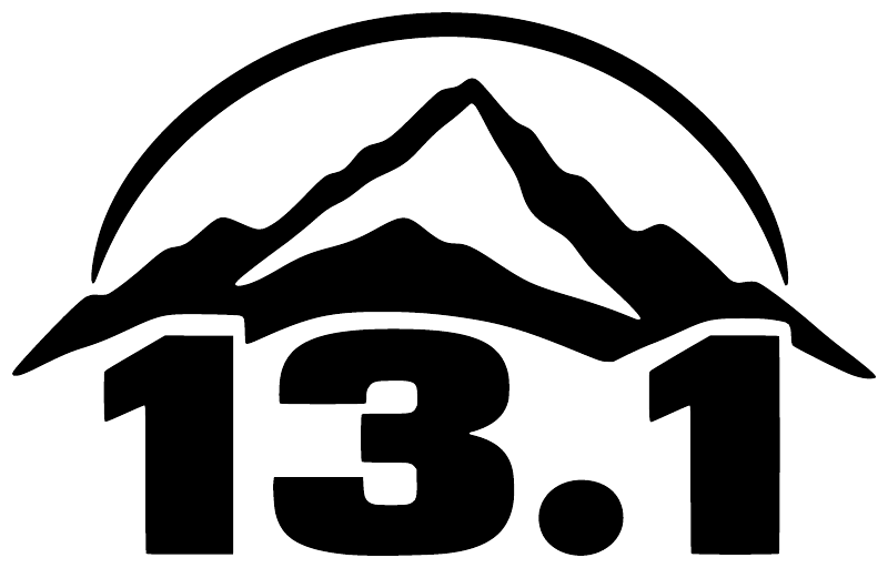 Vinyl decal logo with mountain icon and bold '13.1' in black and white