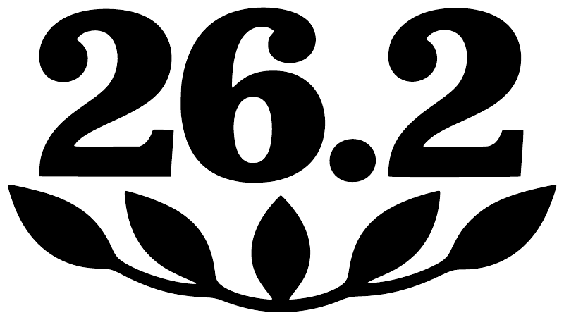 Vinyl decal '26.2' in black with laurel leaf design, cut-out style