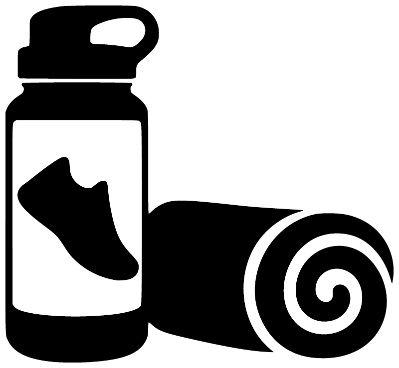 Vinyl decal sticker showing water bottle, running shoe, and swirl icon in black