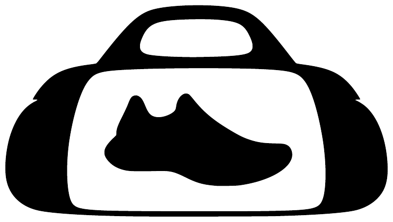 Black and white vinyl decal of running weekend gear bag icon