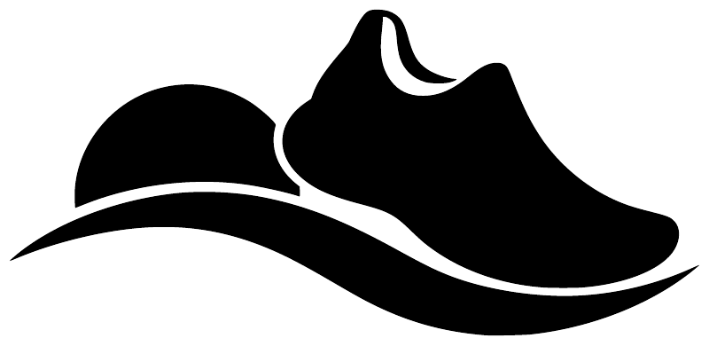 Black running shoe emblem vinyl decal close-up on white background