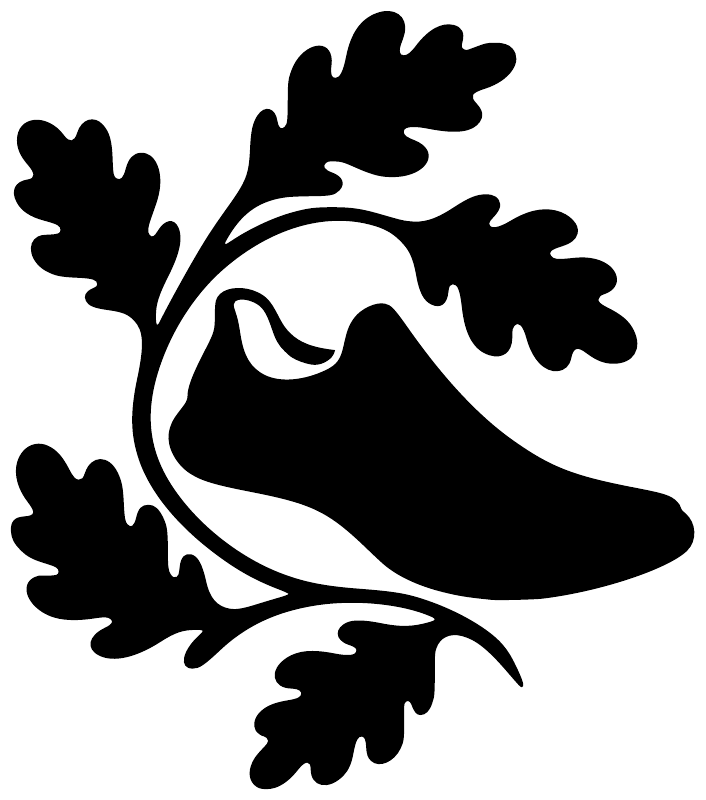 Black and white vinyl decal graphic of running animal with oak leaves