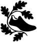 Black and white vinyl decal graphic of running animal with oak leaves