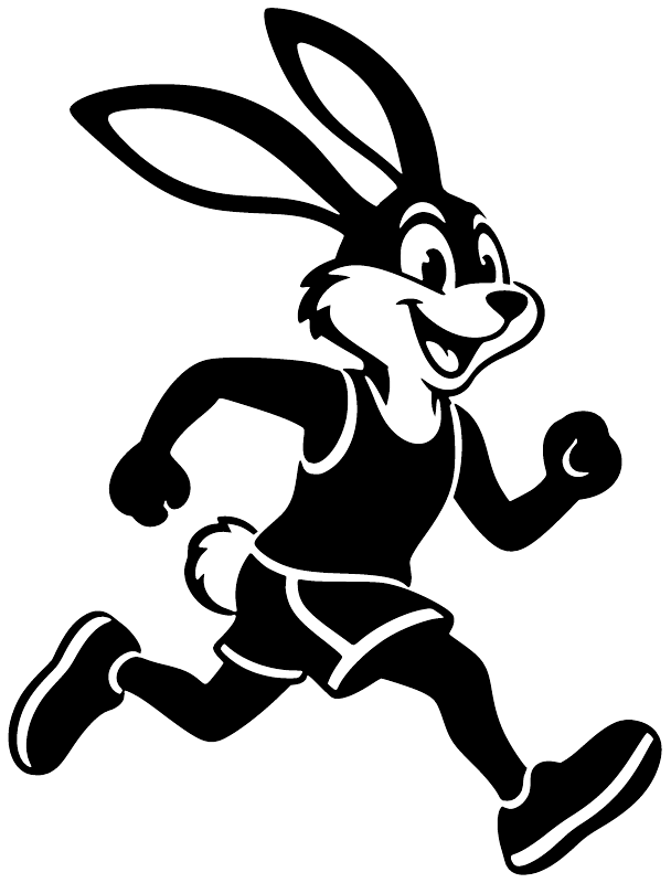 Running hare vinyl decal in black and white, hare leaping with raised paw