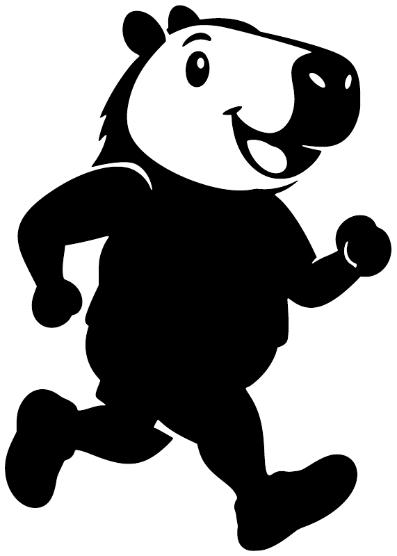 Running capybara vinyl decal, black-and-white cartoon capybara running