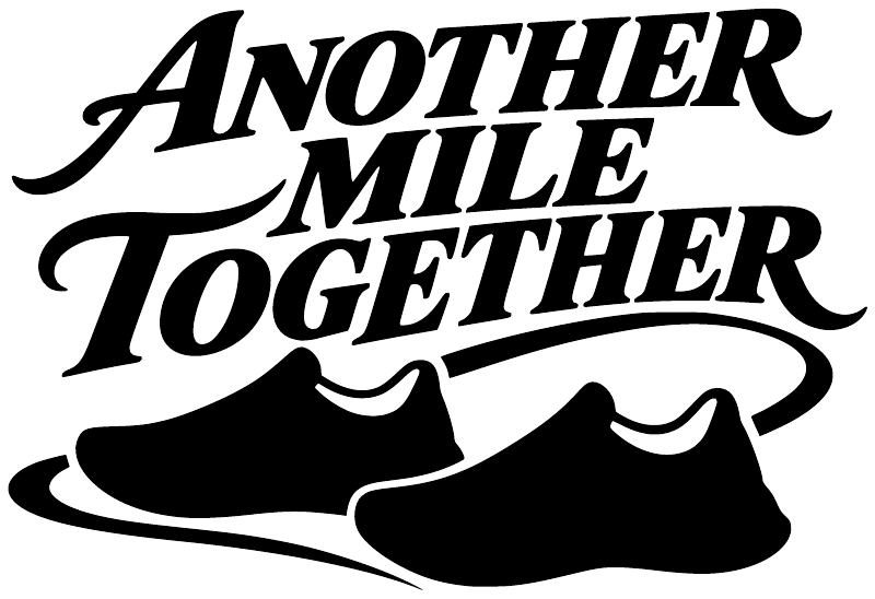 Vinyl decal text 'Another Mile Together' with black running shoes on white
