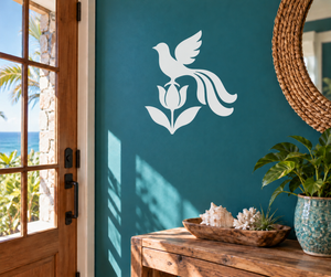 White bird and tulip wall vinyl decal