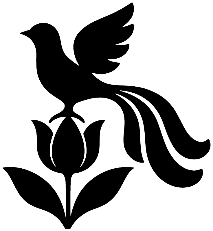 Black bird, tulip, and ribbon-style wall vinyl decal