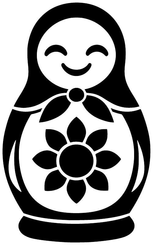 Matryoshka sunflower vinyl decal, black-and-white nesting doll with central sunflower