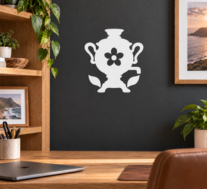 Samovar vinyl decal with flower on dark surface