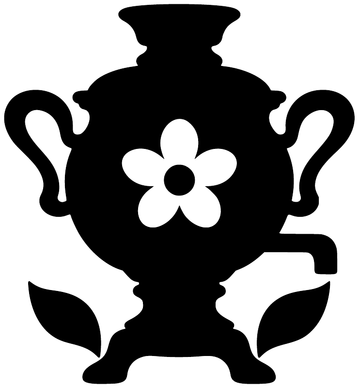 Black samovar vinyl decal silhouette with white flower and leaves