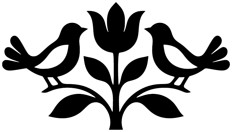 Vinyl decal with tulip tree and two birds, black silhouette