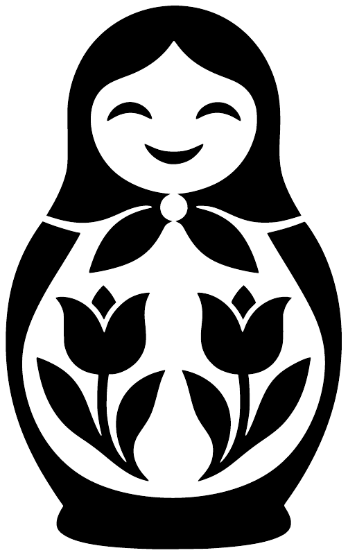 Black-and-white nesting doll tulip vinyl decal, full figure